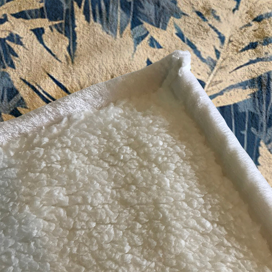 Beige Botanical Leaf Pattern Fleece Sherpa Blanket