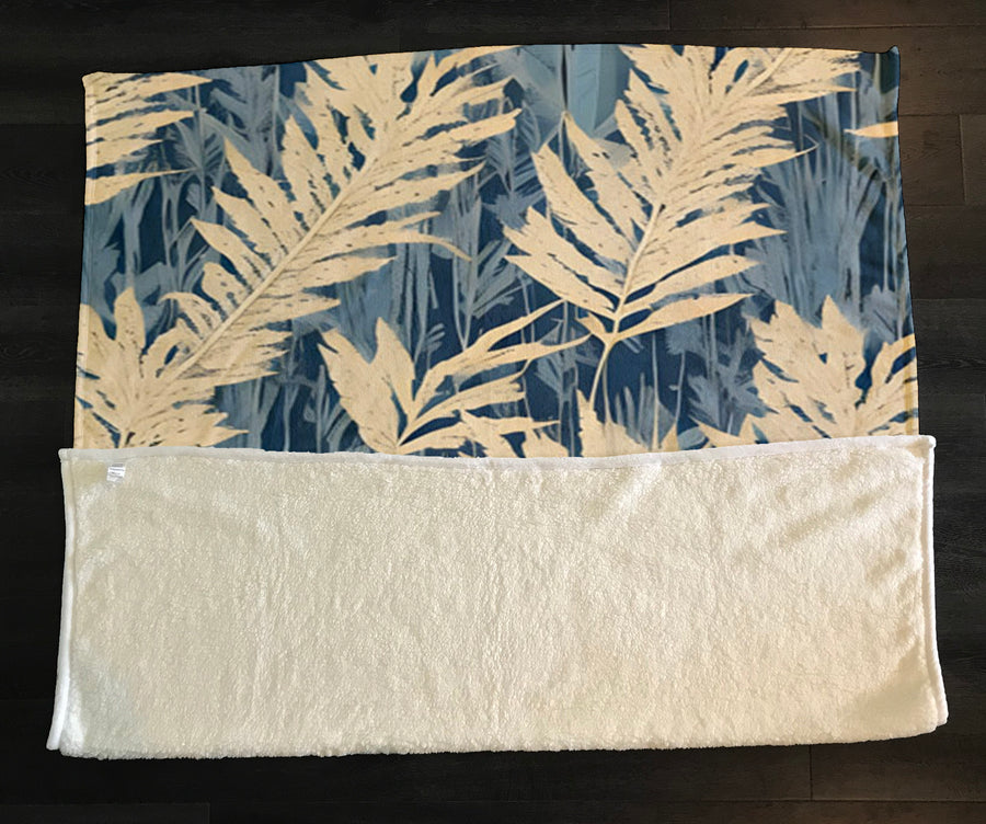 Beige Botanical Leaf Pattern Fleece Sherpa Blanket