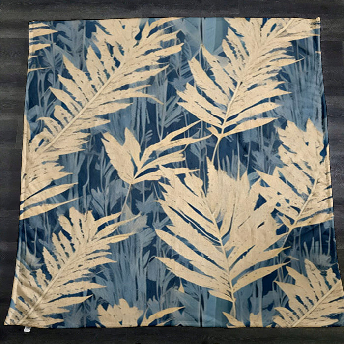 Beige Botanical Leaf Pattern Fleece Sherpa Blanket