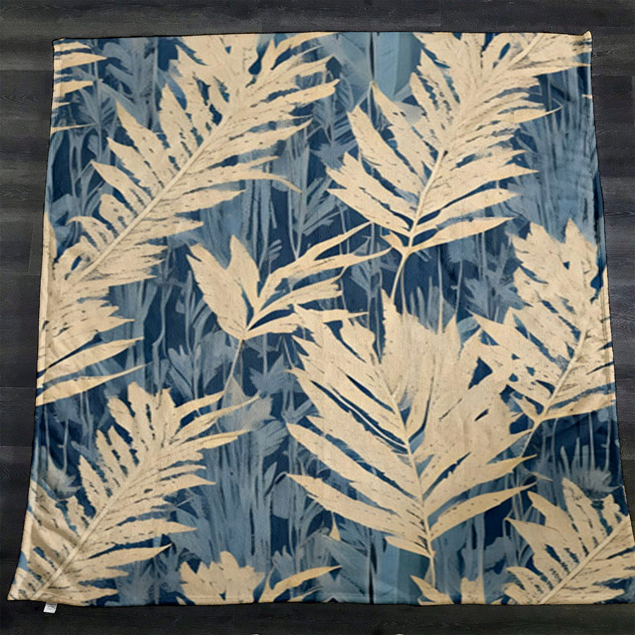 Beige Botanical Leaf Pattern Fleece Sherpa Blanket