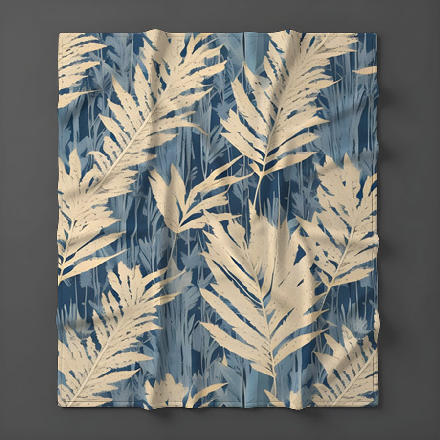 Beige Botanical Leaf Pattern Fleece Sherpa Blanket