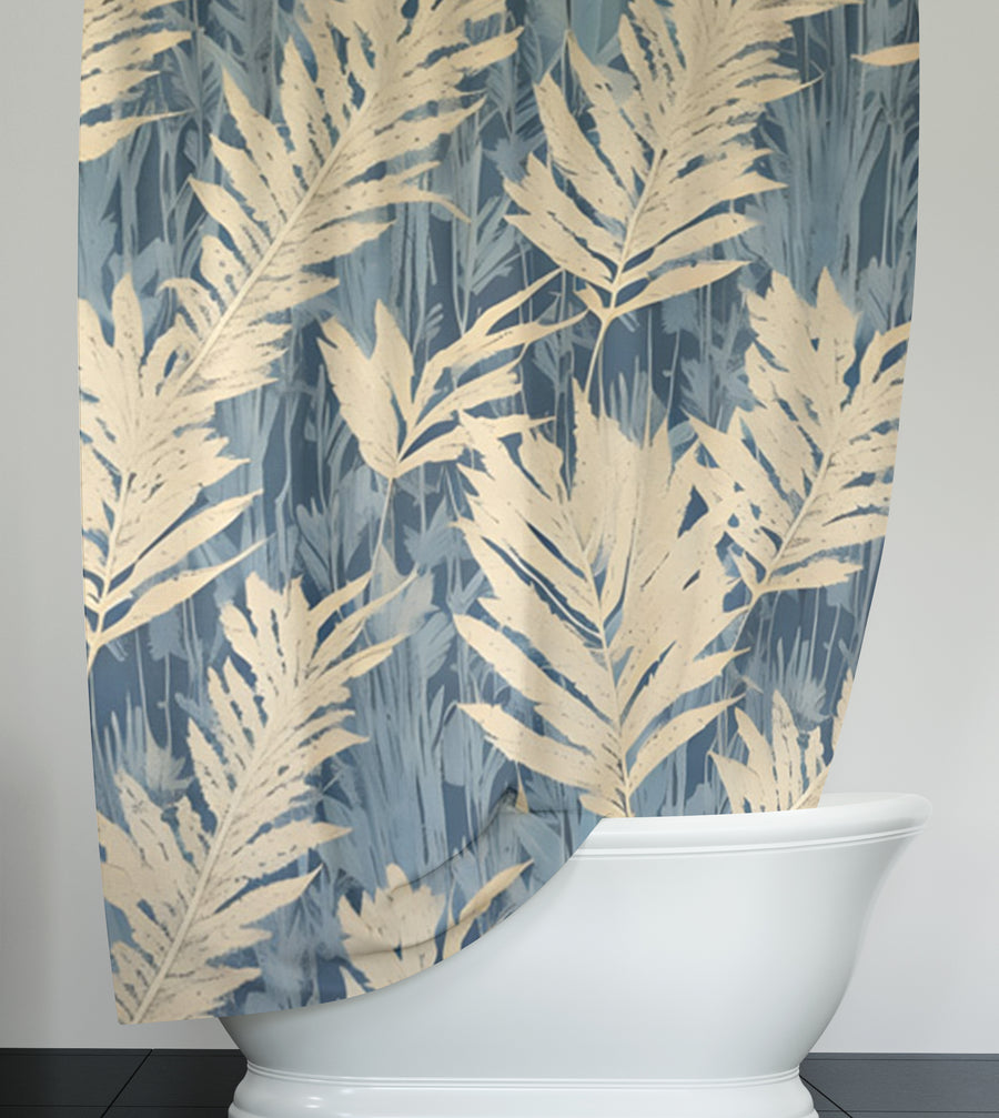 Beige Botanical Leaf Pattern Shower Curtain