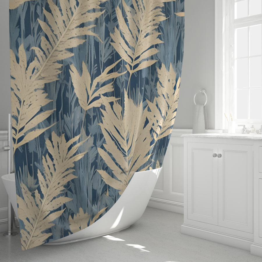 Beige Botanical Leaf Pattern Shower Curtain