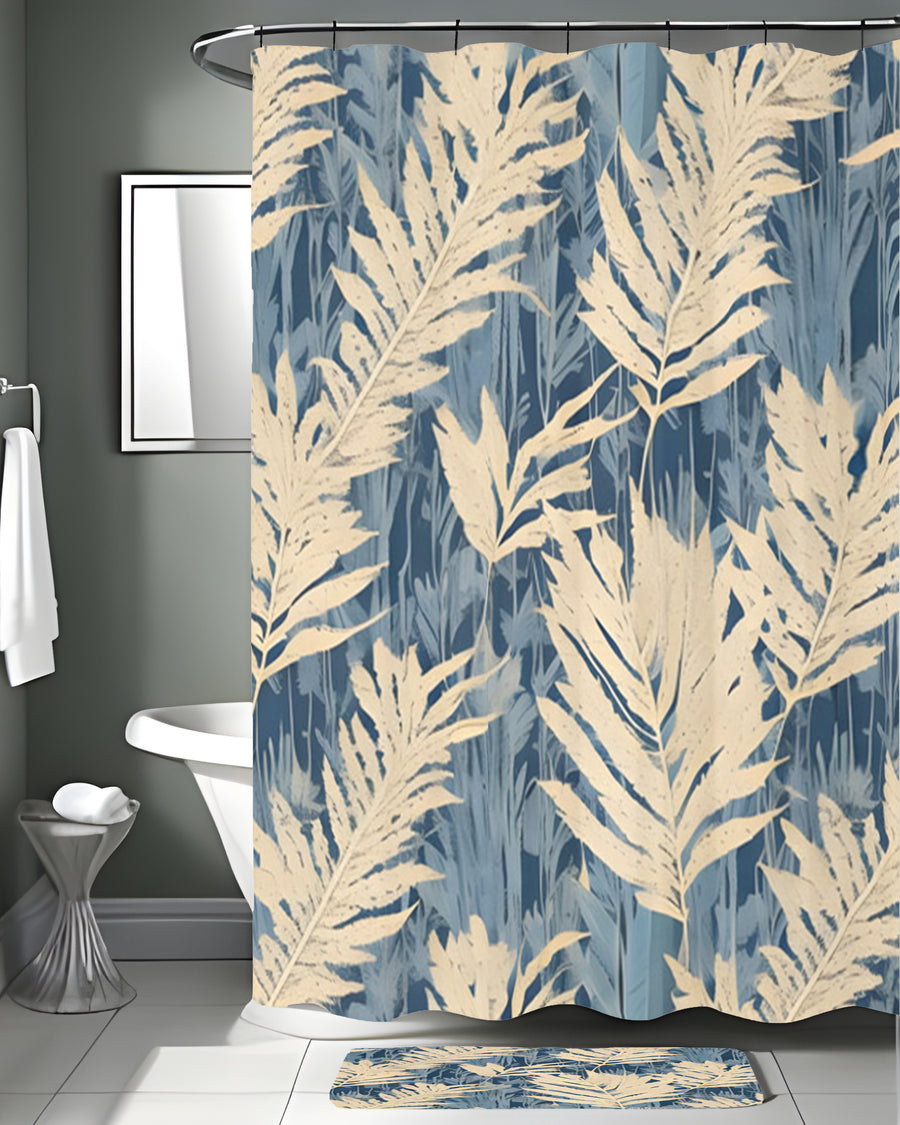 Beige Botanical Leaf Pattern Shower Curtain