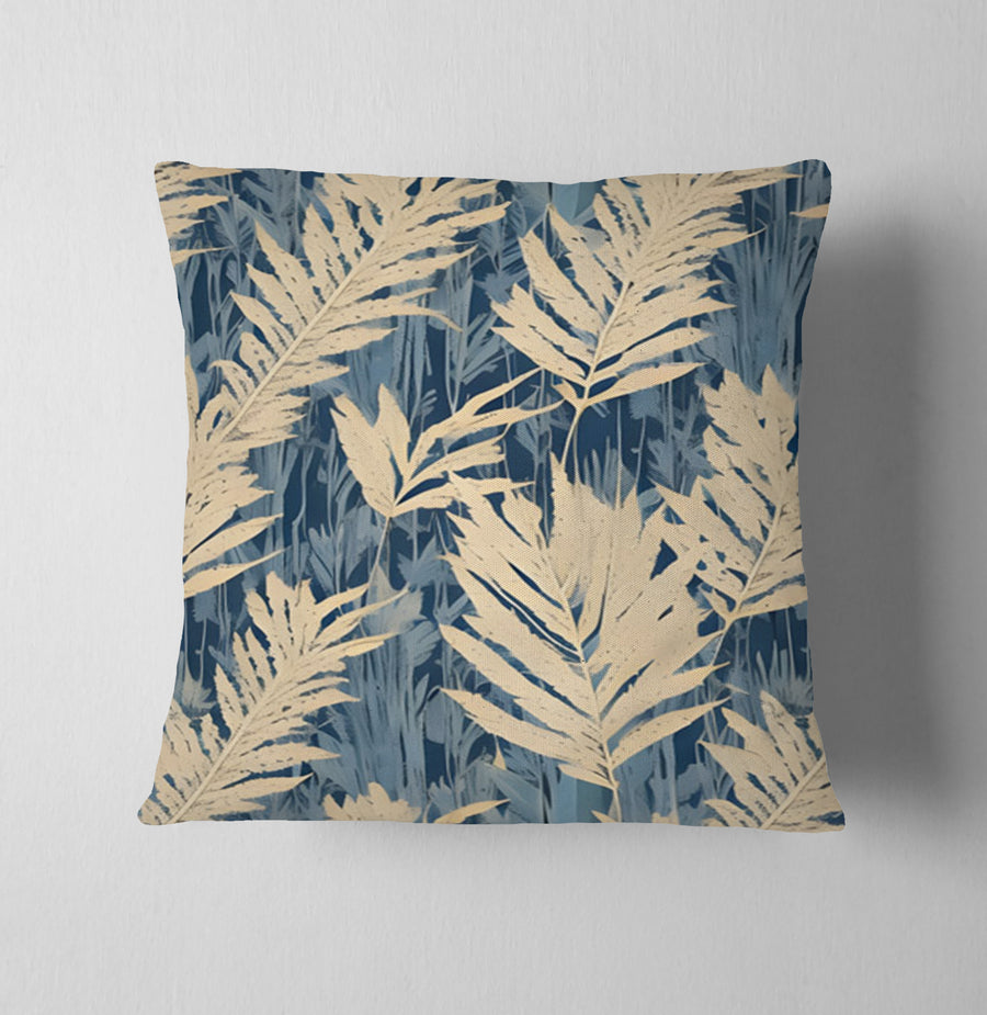 Beige Botanical Leaf Pattern Throw Pillow Cover