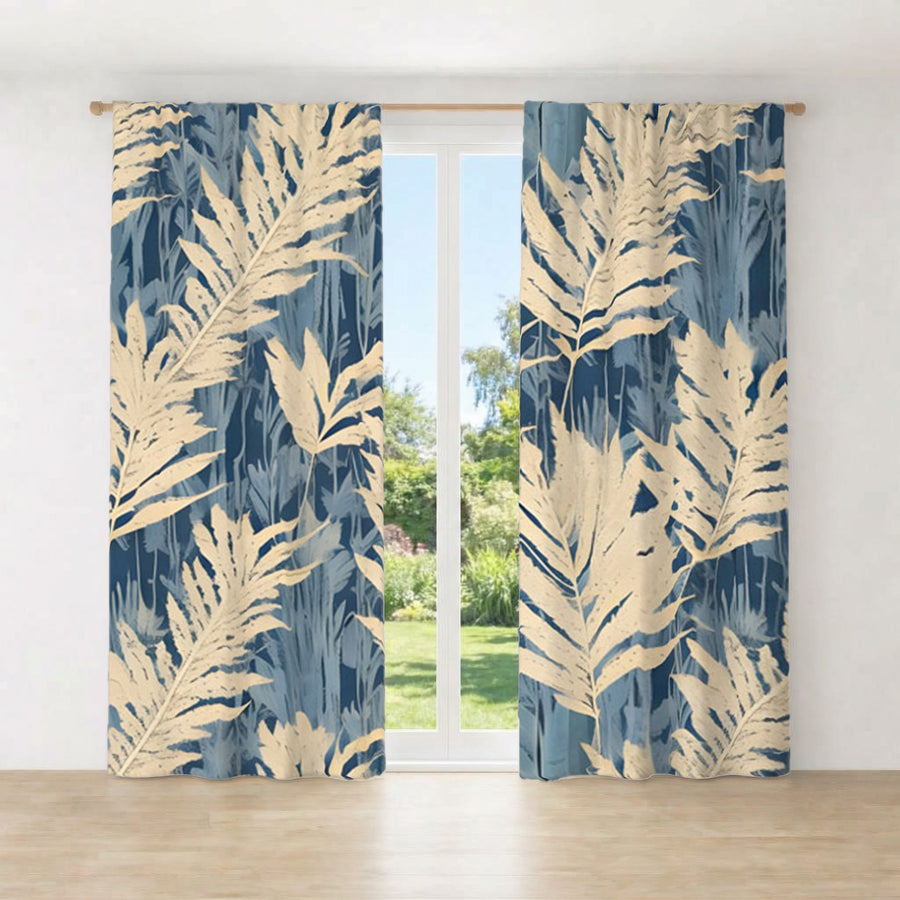 Beige Botanical Leaf Pattern Window Curtains