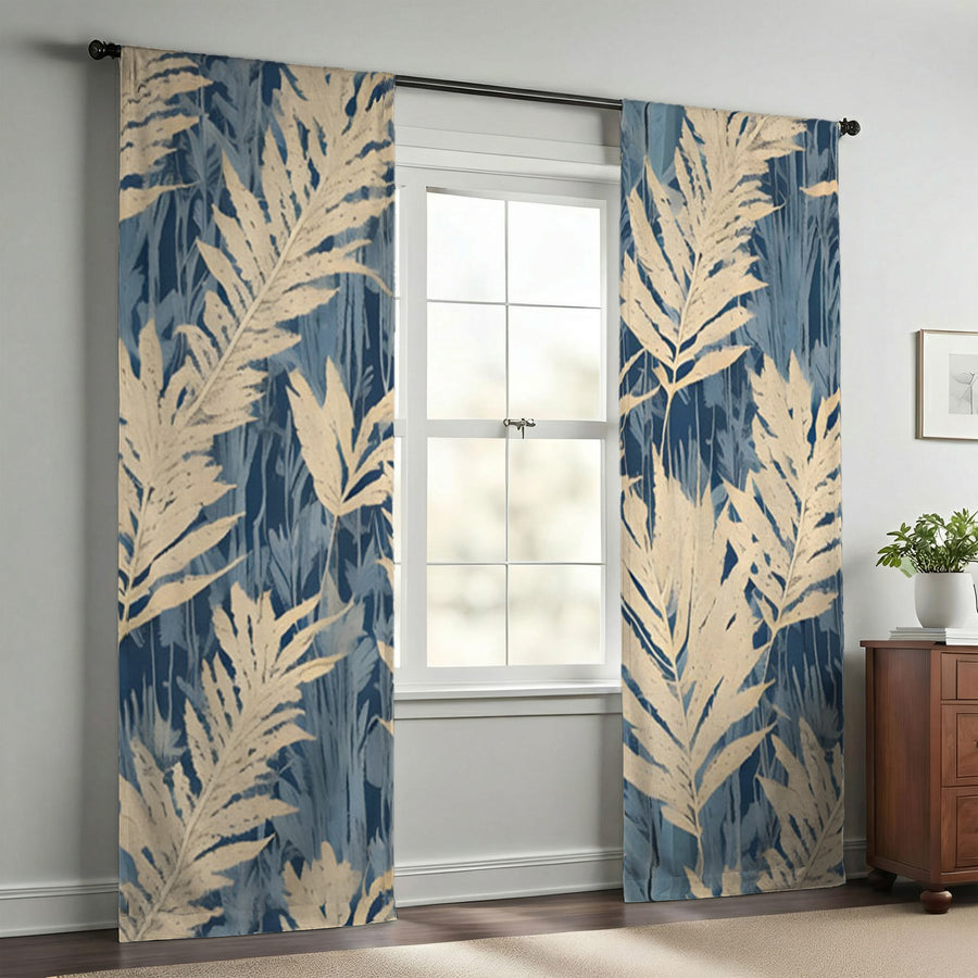 Beige Botanical Leaf Pattern Window Curtains