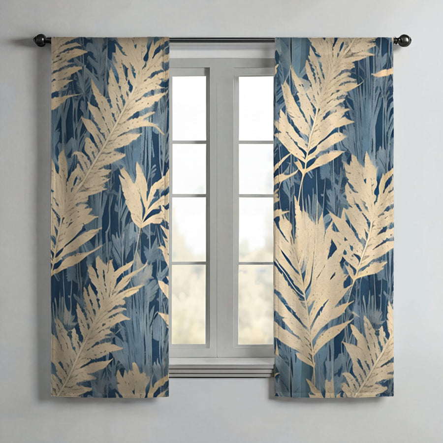 Beige Botanical Leaf Pattern Window Curtains
