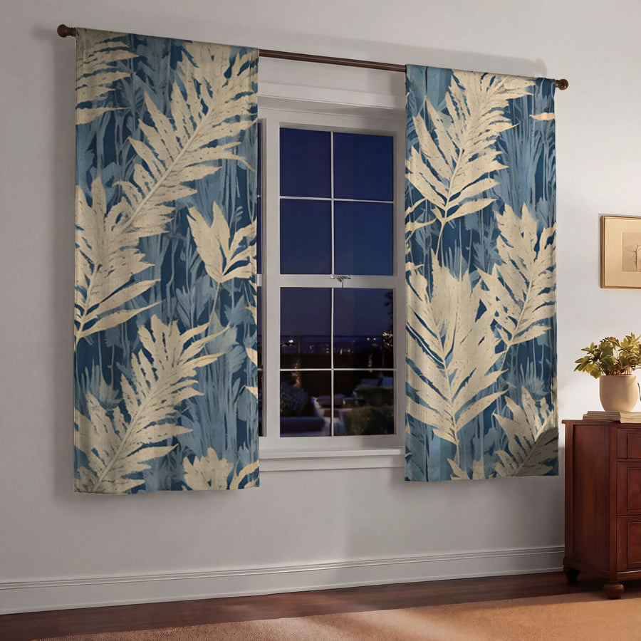 Beige Botanical Leaf Pattern Window Curtains