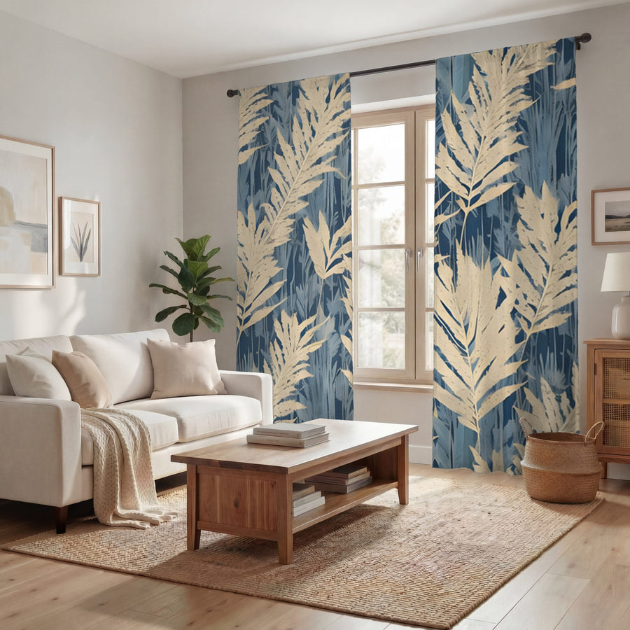 Beige Botanical Leaf Pattern Window Curtains