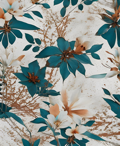 Teal and Brown Floral Botanical Pattern