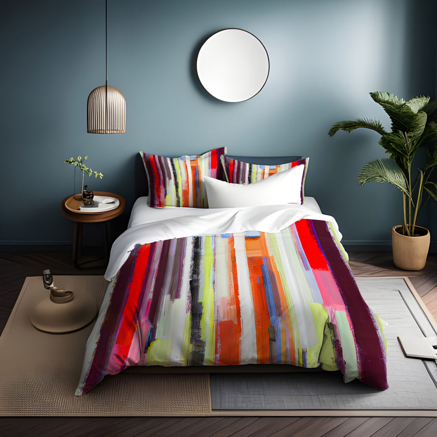Multicolor Vertical Drip Stripe Pattern Duvet Cover