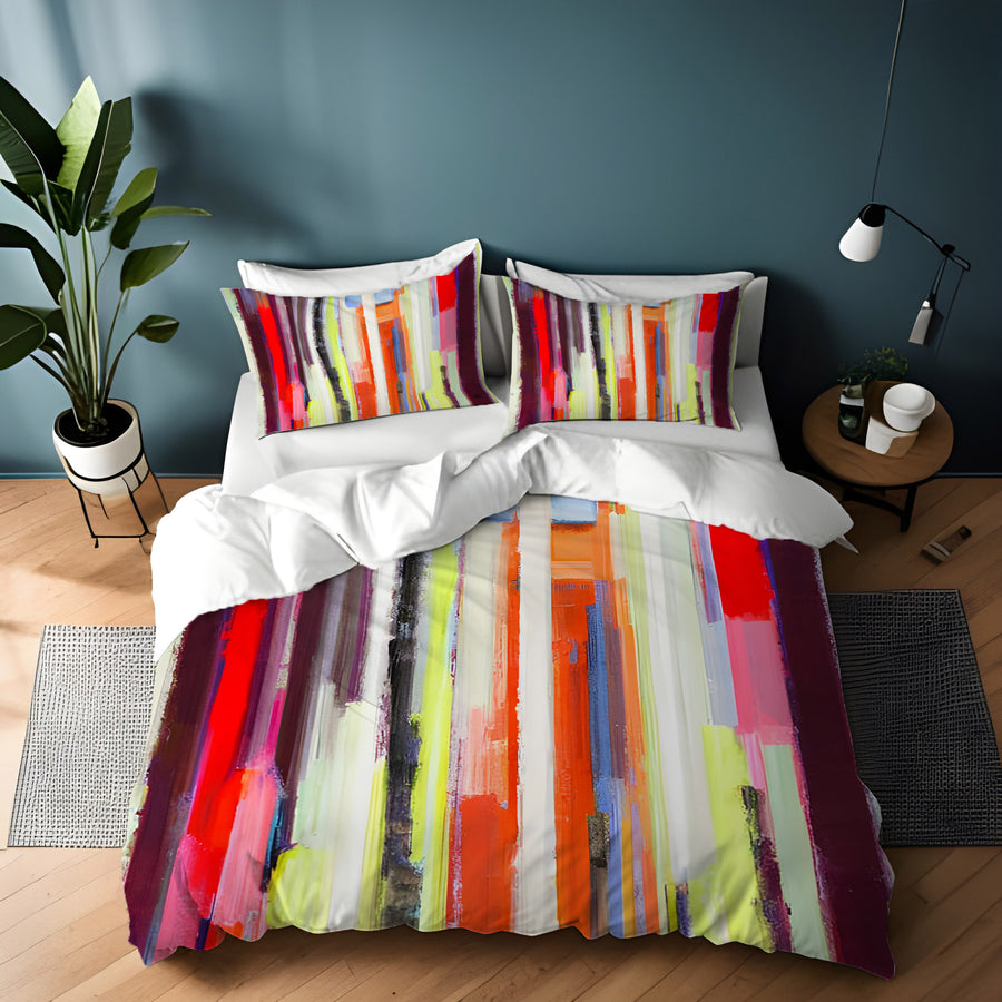 Multicolor Vertical Drip Stripe Pattern Duvet Cover