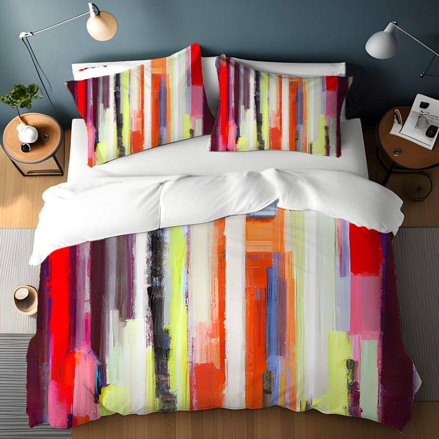 Multicolor Vertical Drip Stripe Pattern Duvet Cover