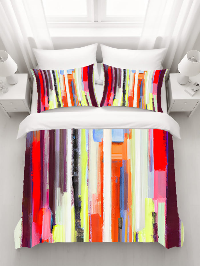 Multicolor Vertical Drip Stripe Pattern Duvet Cover