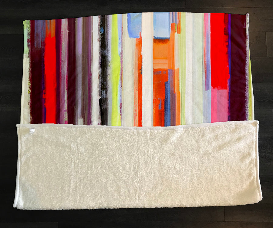 Multicolor Vertical Drip Stripe Pattern Fleece Sherpa Blanket