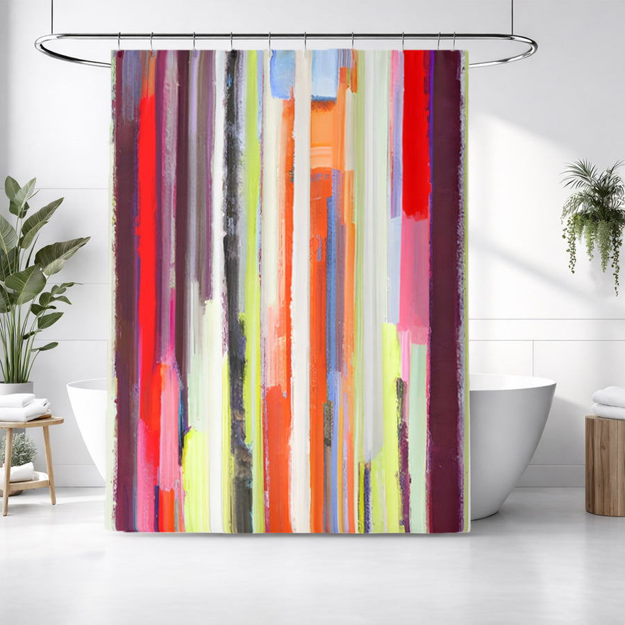 Multicolor Vertical Drip Stripe Pattern Shower Curtain