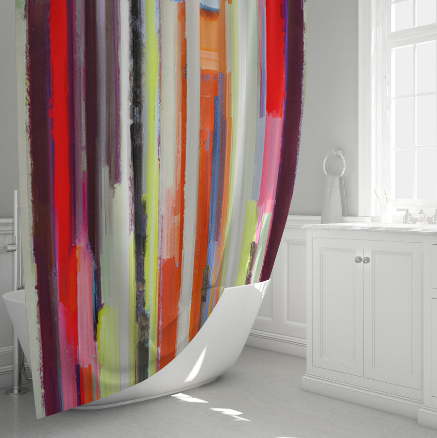 Multicolor Vertical Drip Stripe Pattern Shower Curtain