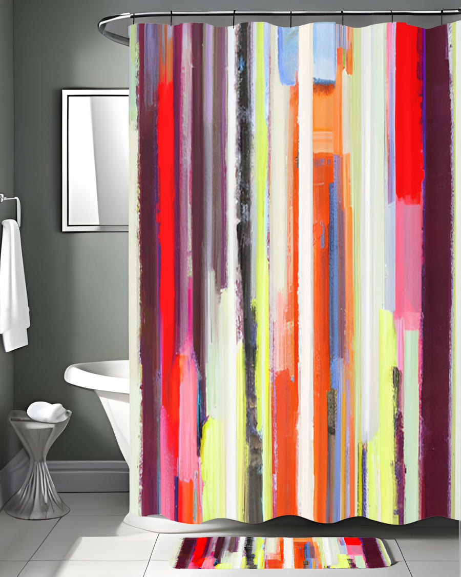 Multicolor Vertical Drip Stripe Pattern Shower Curtain