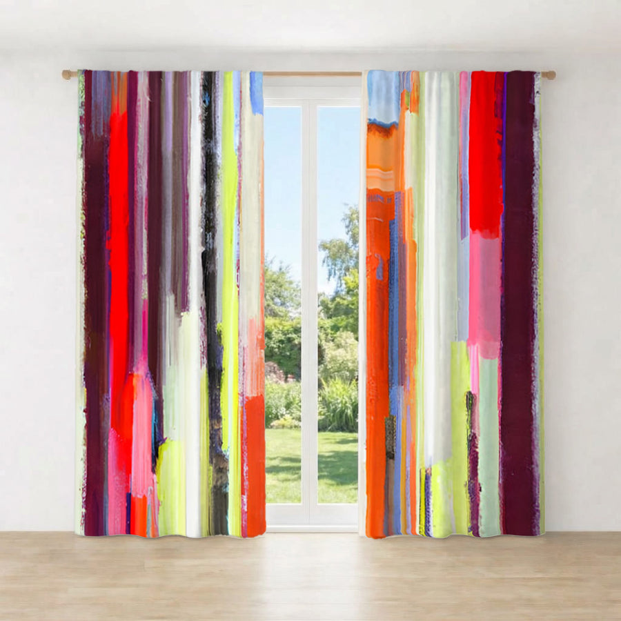 Multicolor Vertical Drip Stripe Pattern Window Curtains