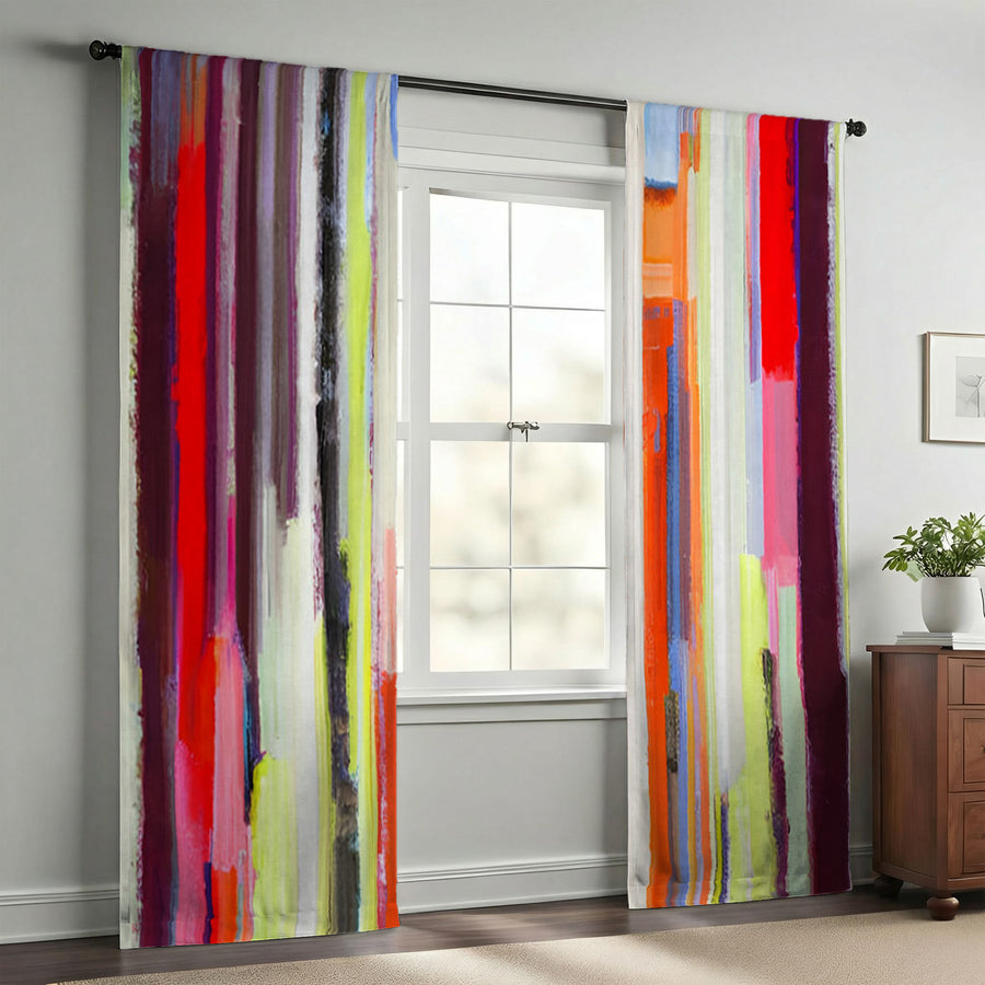 Multicolor Vertical Drip Stripe Pattern Window Curtains