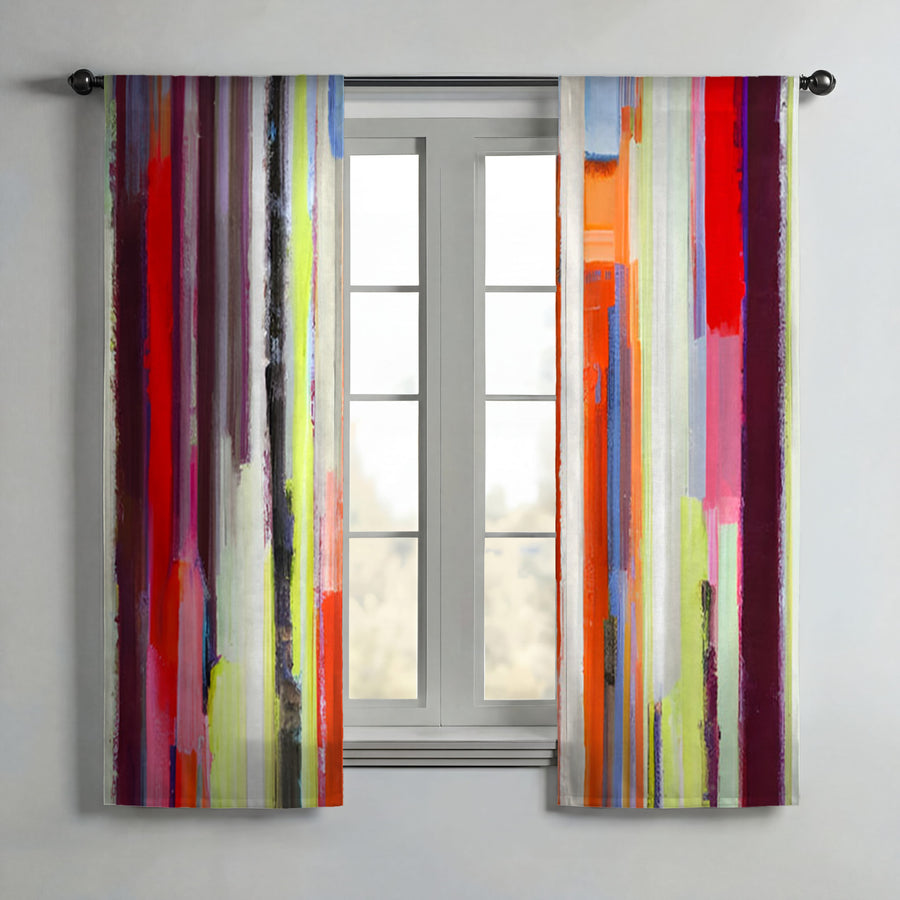 Multicolor Vertical Drip Stripe Pattern Window Curtains