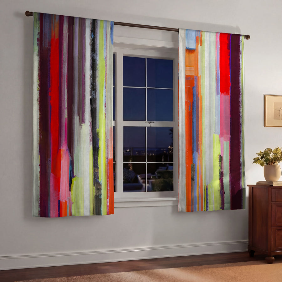 Multicolor Vertical Drip Stripe Pattern Window Curtains