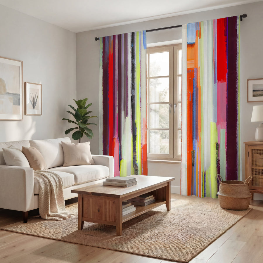 Multicolor Vertical Drip Stripe Pattern Window Curtains