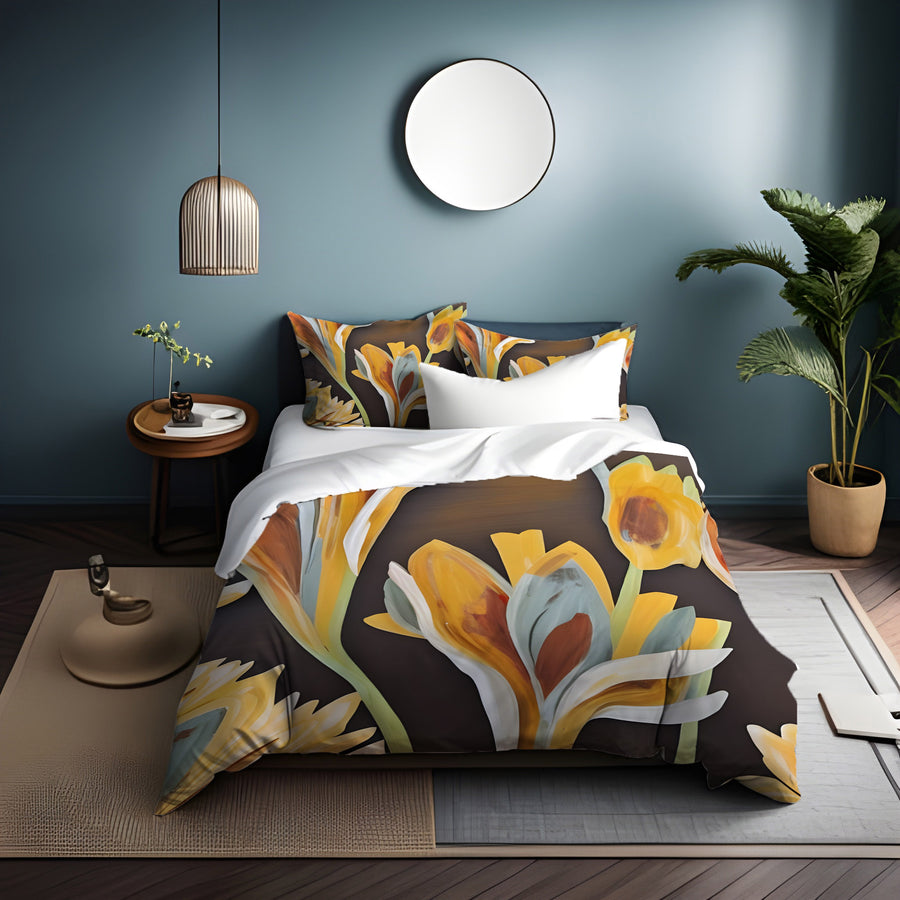 Yellow Floral Botanical Artwork Duvet Cover