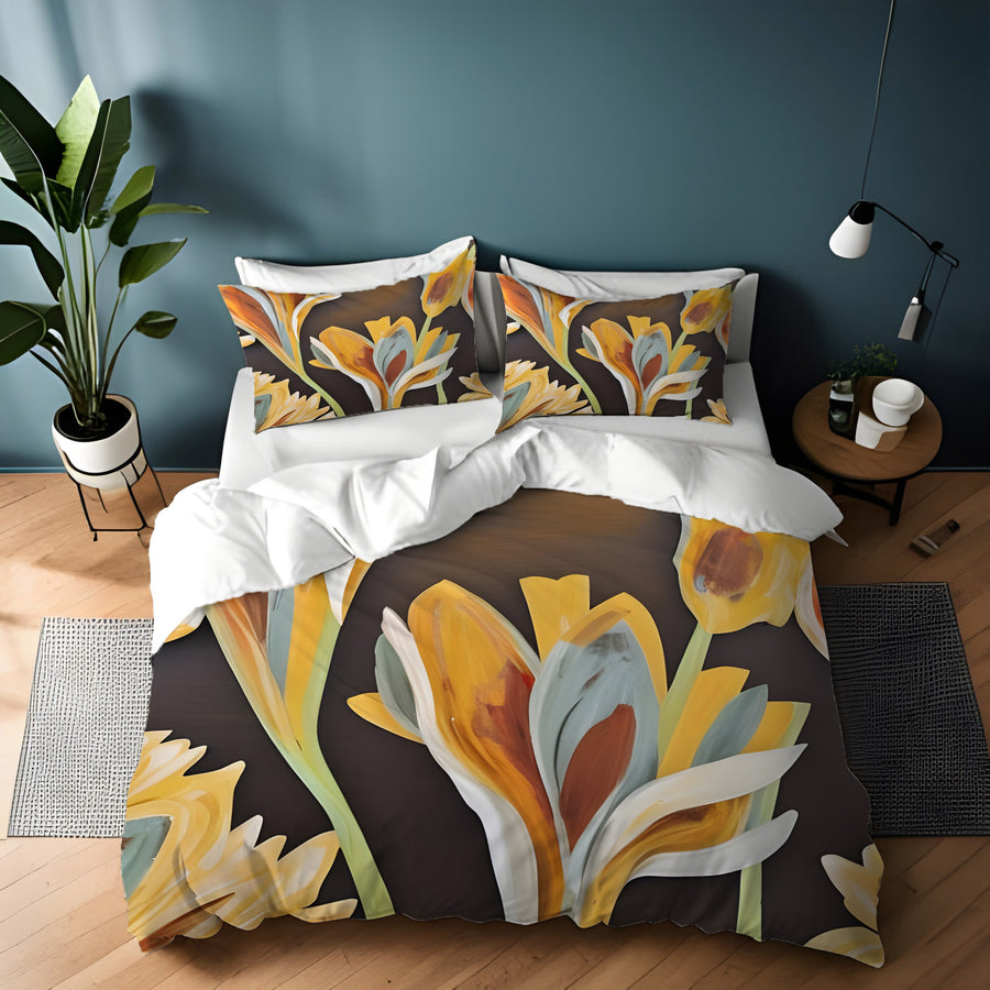 Yellow Floral Botanical Artwork Duvet Cover