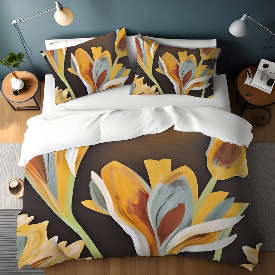Yellow Floral Botanical Artwork Duvet Cover