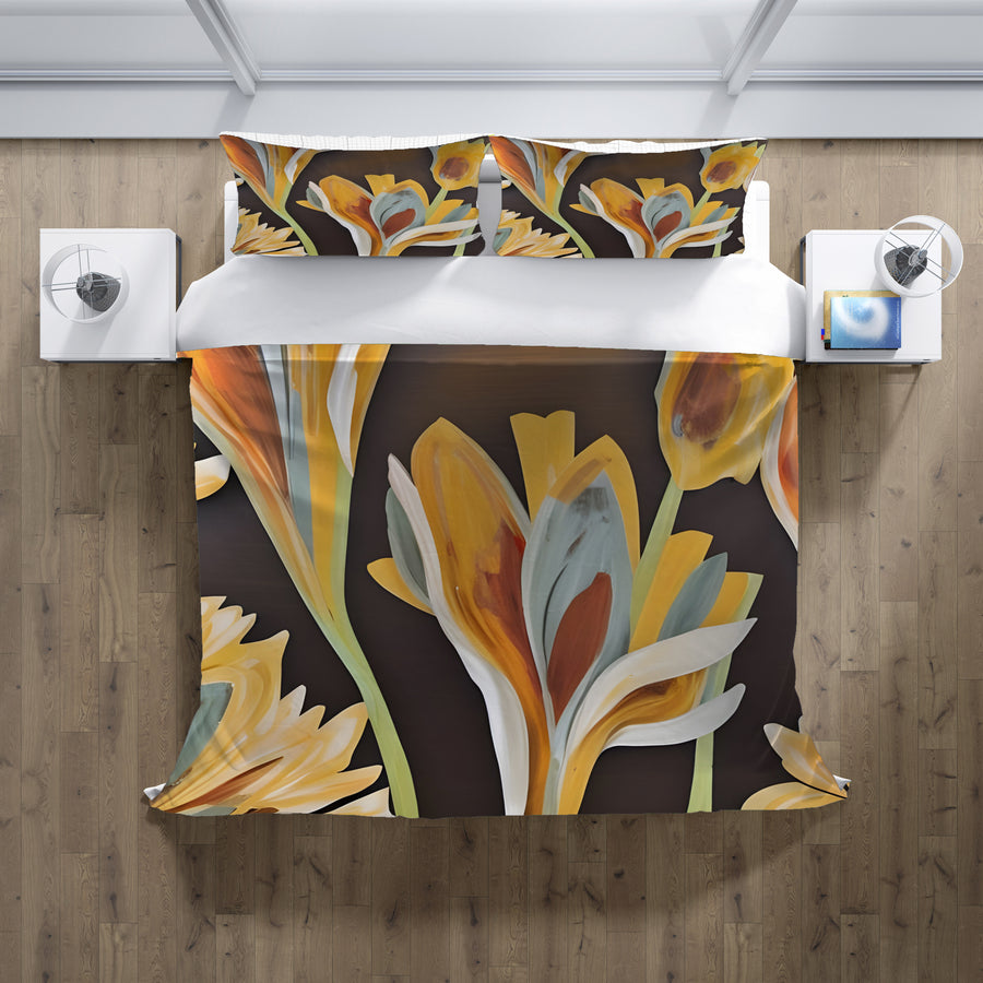 Yellow Floral Botanical Artwork Duvet Cover