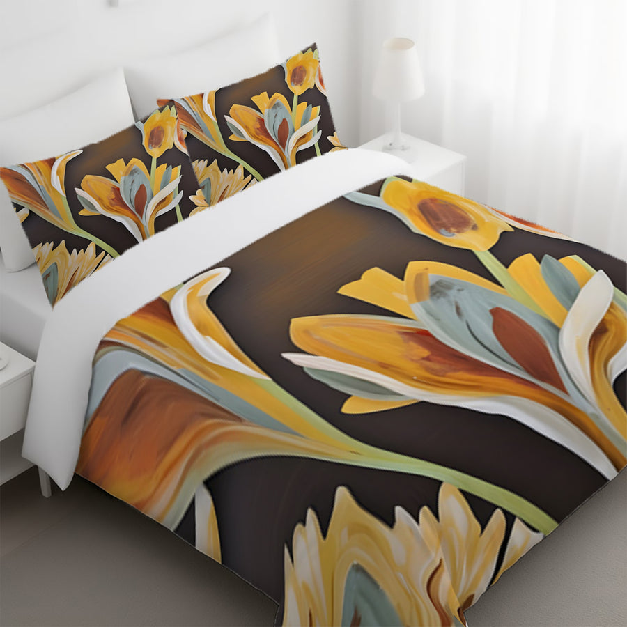 Yellow Floral Botanical Artwork Duvet Cover