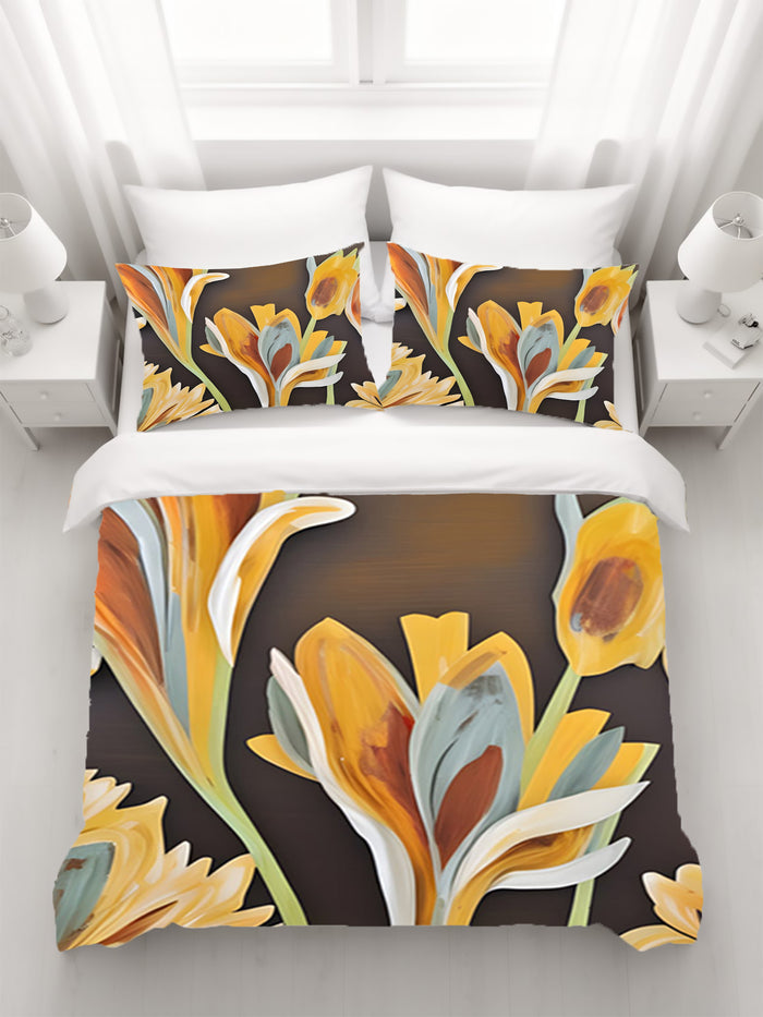 Yellow Floral Botanical Artwork Duvet Cover