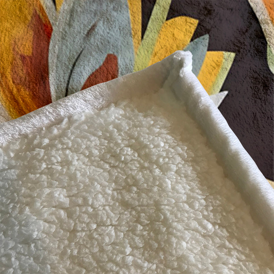 Yellow Floral Botanical Artwork Fleece Sherpa Blanket