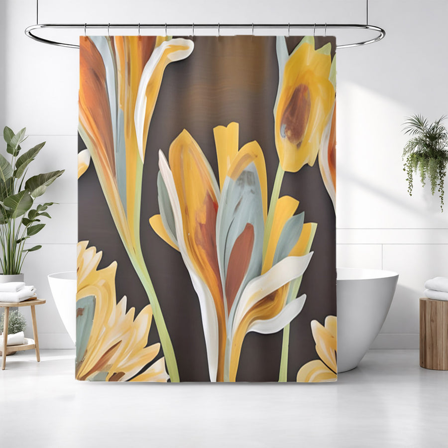 Yellow Floral Botanical Artwork Shower Curtain