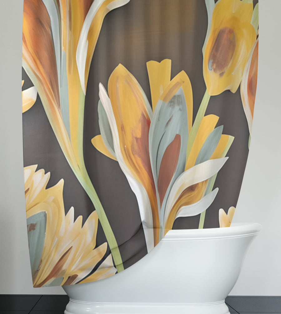 Yellow Floral Botanical Artwork Shower Curtain