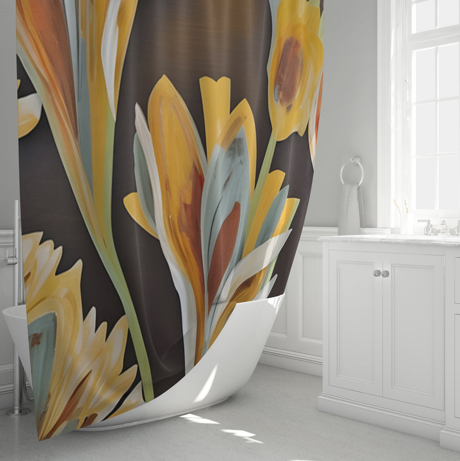 Yellow Floral Botanical Artwork Shower Curtain