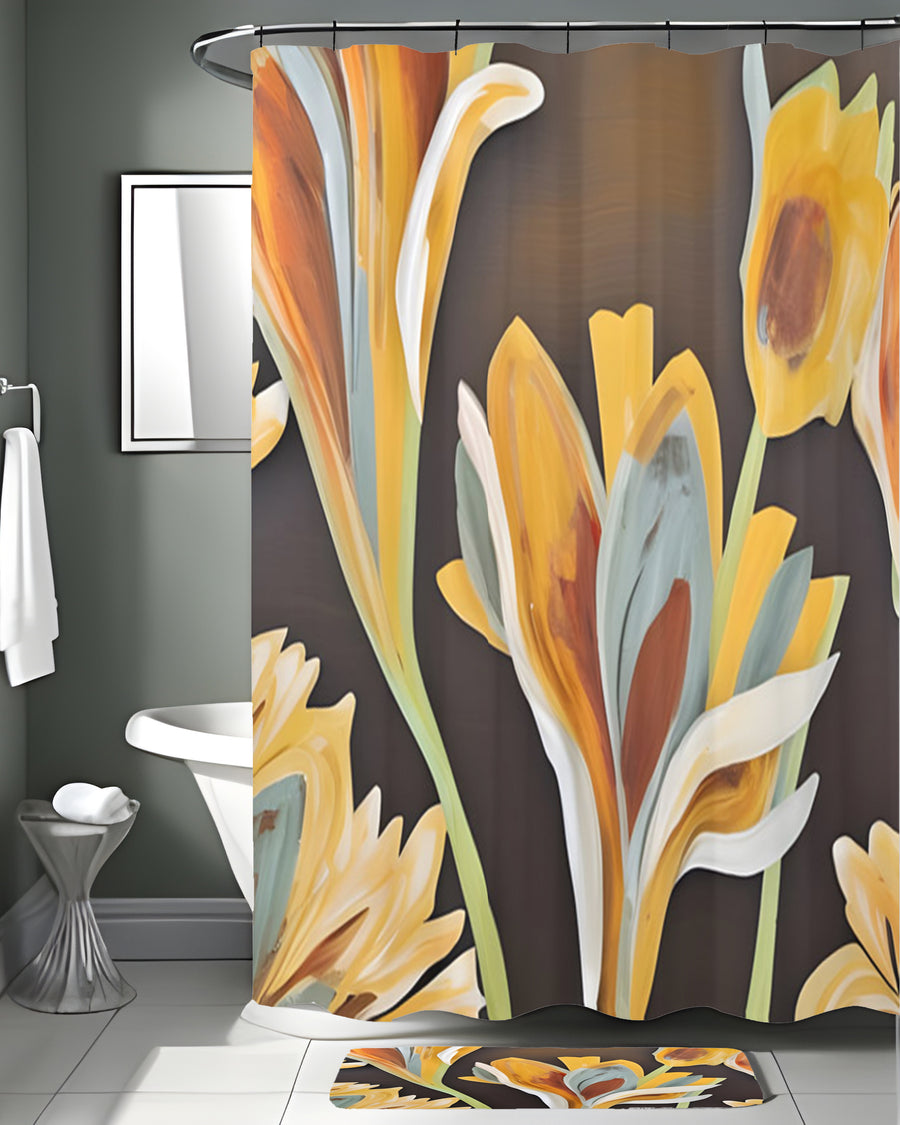 Yellow Floral Botanical Artwork Shower Curtain