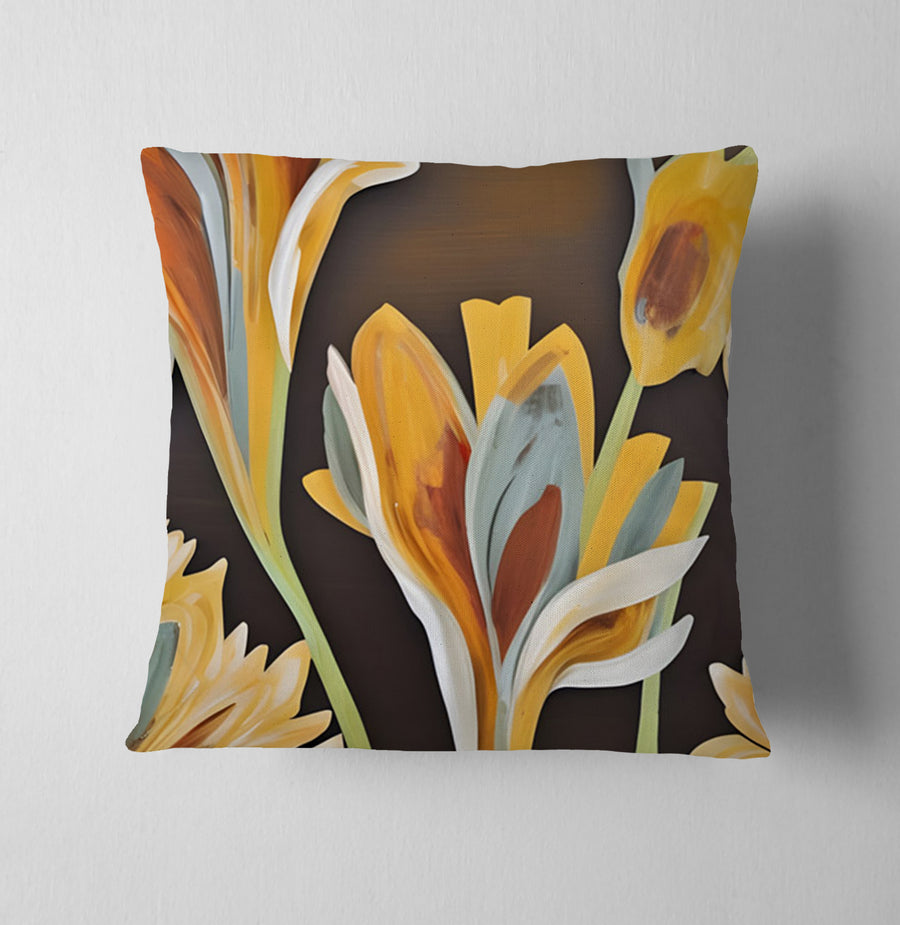 Yellow Floral Botanical Artwork Throw Pillow Cover