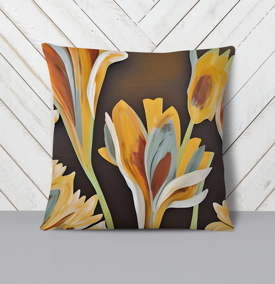 Yellow Floral Botanical Artwork Throw Pillow Cover