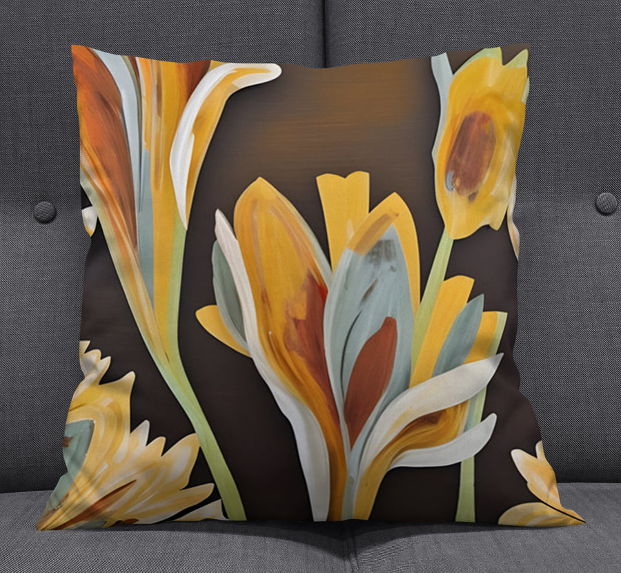 Yellow Floral Botanical Artwork Throw Pillow Cover