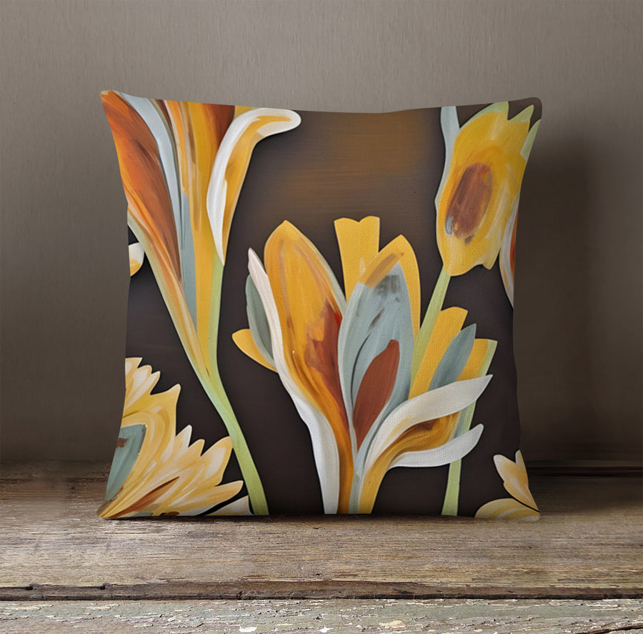 Yellow Floral Botanical Artwork Throw Pillow Cover
