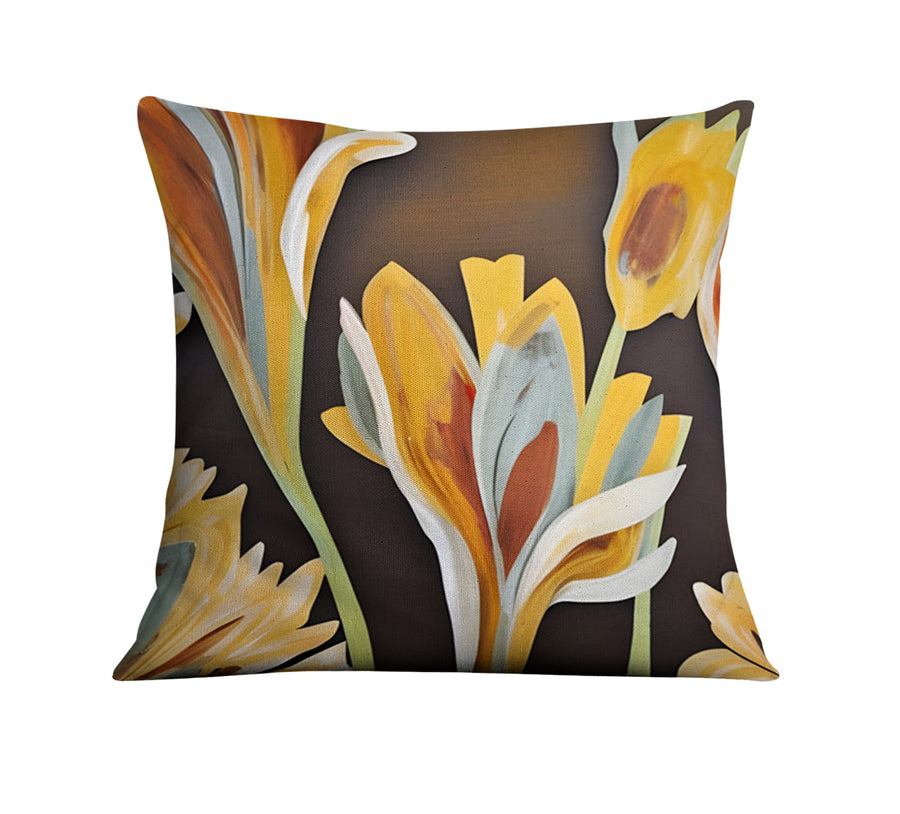 Yellow Floral Botanical Artwork Throw Pillow Cover