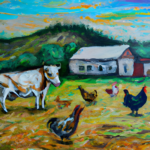 Green Farm Pastoral Landscape Artwork