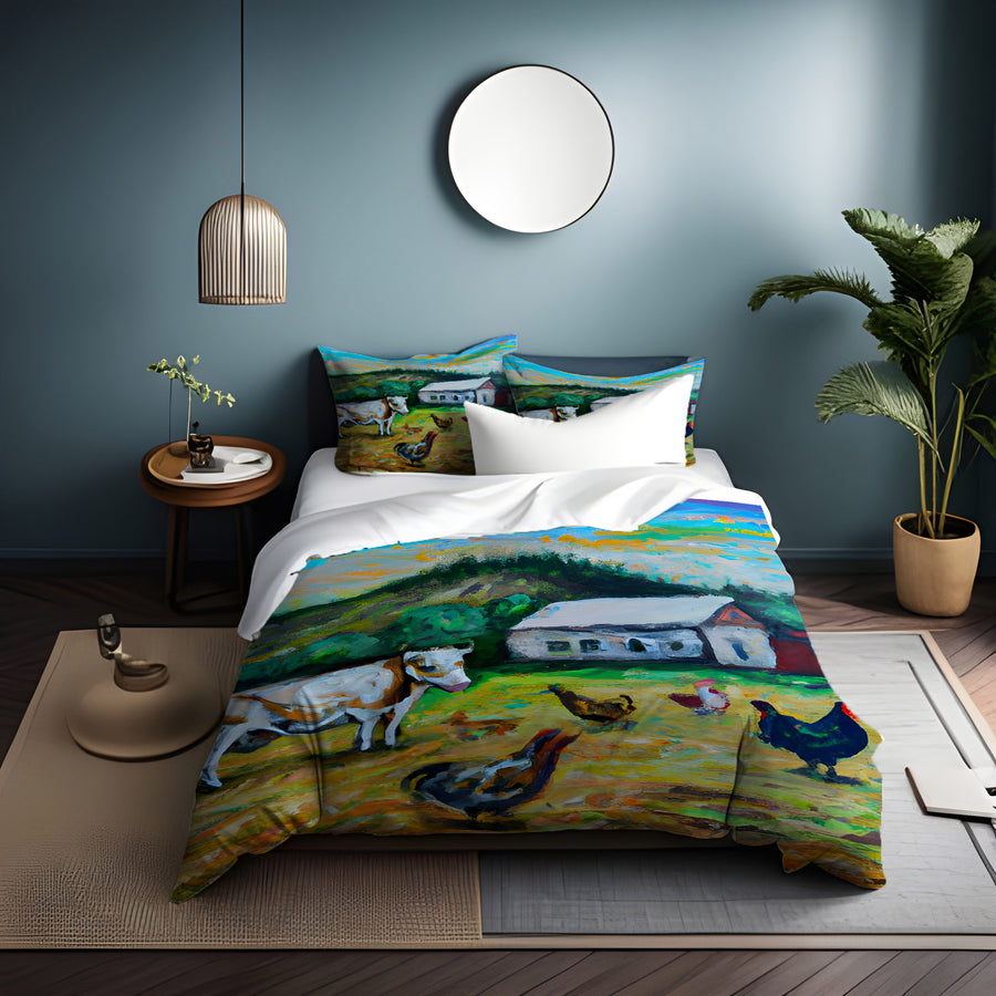 Green Farm Pastoral Landscape Artwork Duvet Cover