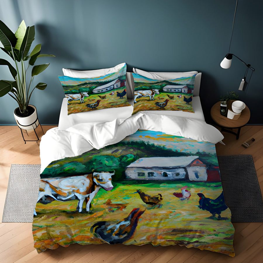 Green Farm Pastoral Landscape Artwork Duvet Cover