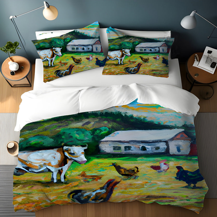 Green Farm Pastoral Landscape Artwork Duvet Cover