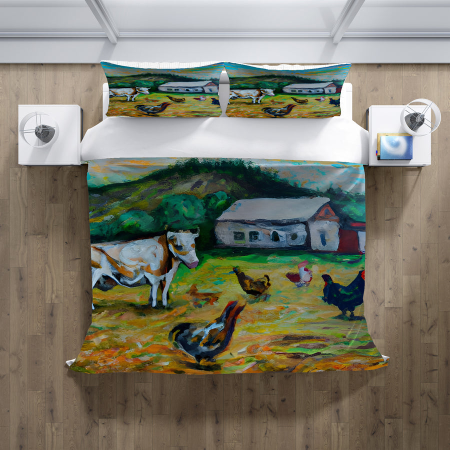 Green Farm Pastoral Landscape Artwork Duvet Cover