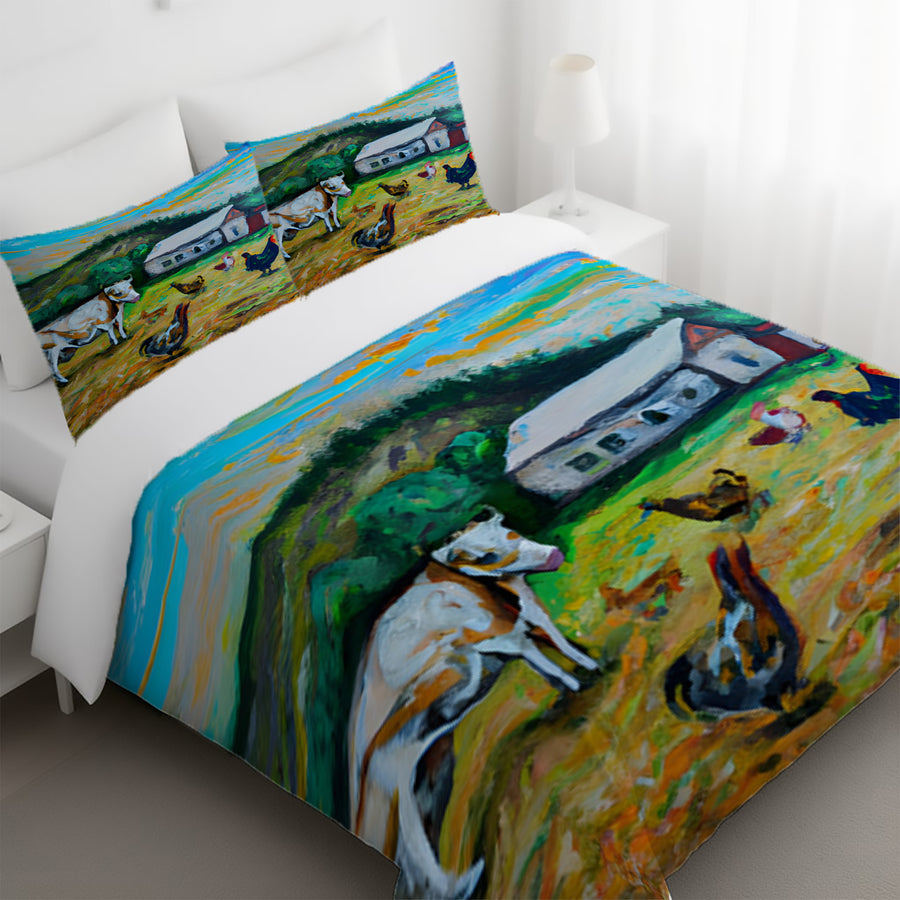 Green Farm Pastoral Landscape Artwork Duvet Cover